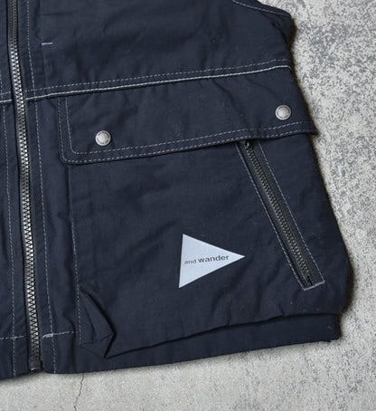 【and wander】アンドワンダー men's laser hole nylon taffeta vest "Charcoal"