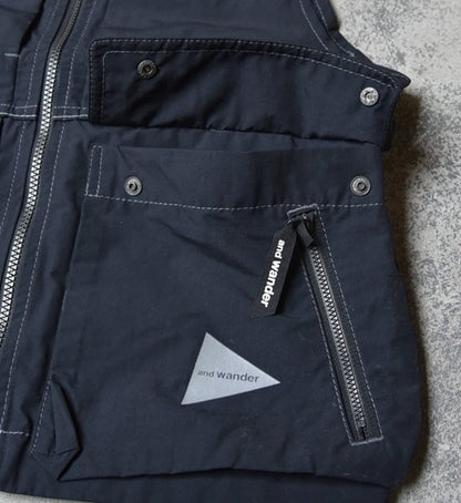 【and wander】アンドワンダー men's laser hole nylon taffeta vest "Charcoal"
