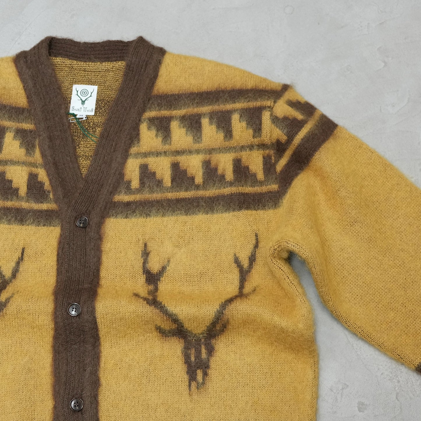 【South2 West8】サウスツーウエストエイト men's Mohair V Neck Card Sweater-NordicSkul "Yellow"