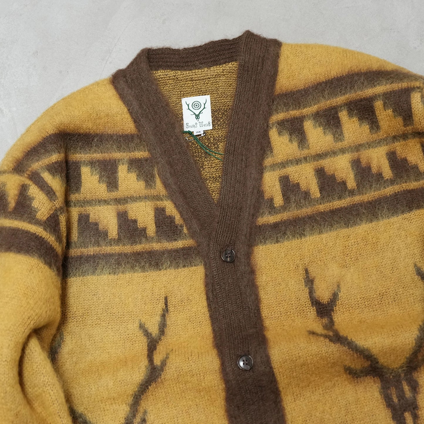【South2 West8】サウスツーウエストエイト men's Mohair V Neck Card Sweater-NordicSkul "Yellow"