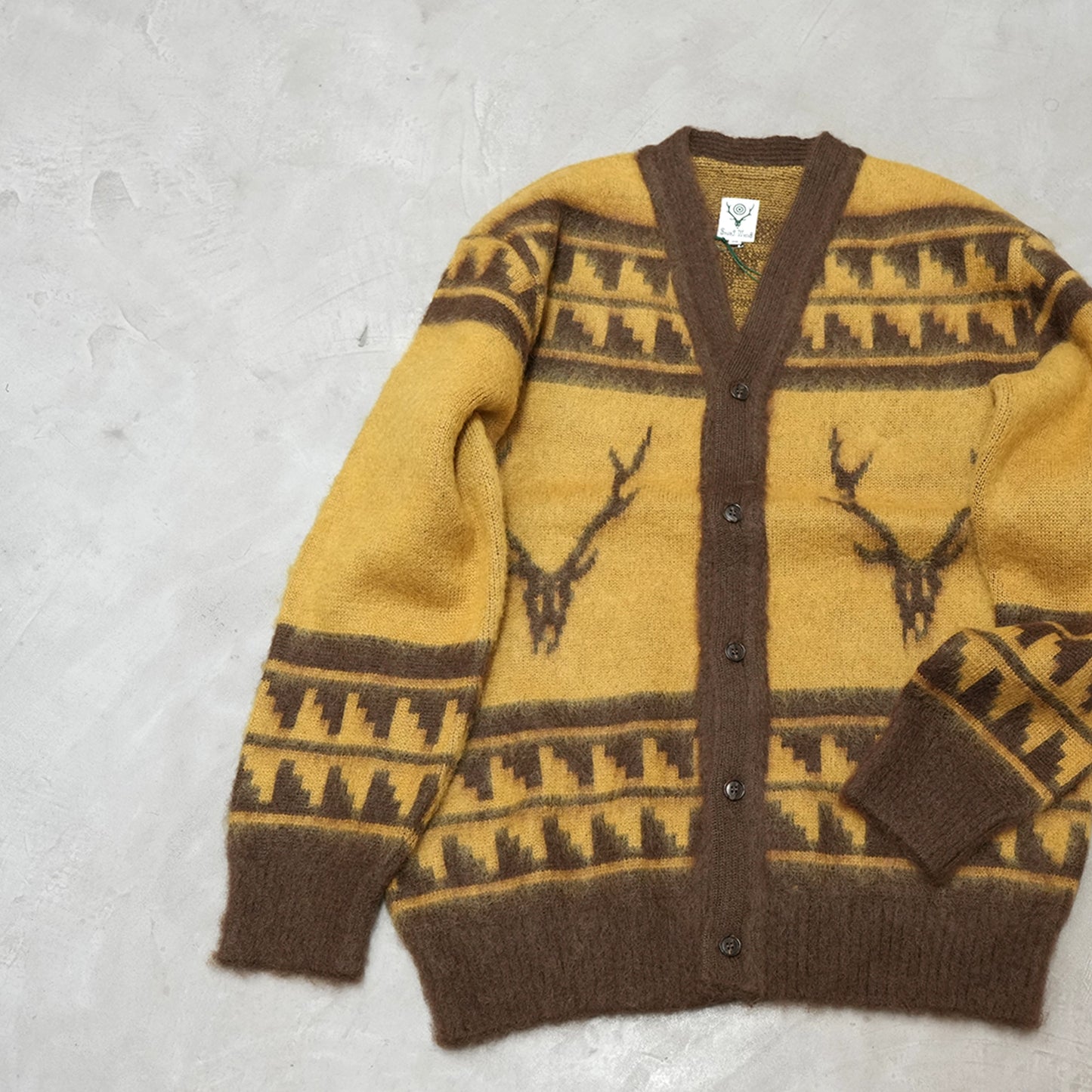 【South2 West8】サウスツーウエストエイト men's Mohair V Neck Card Sweater-NordicSkul "Yellow"