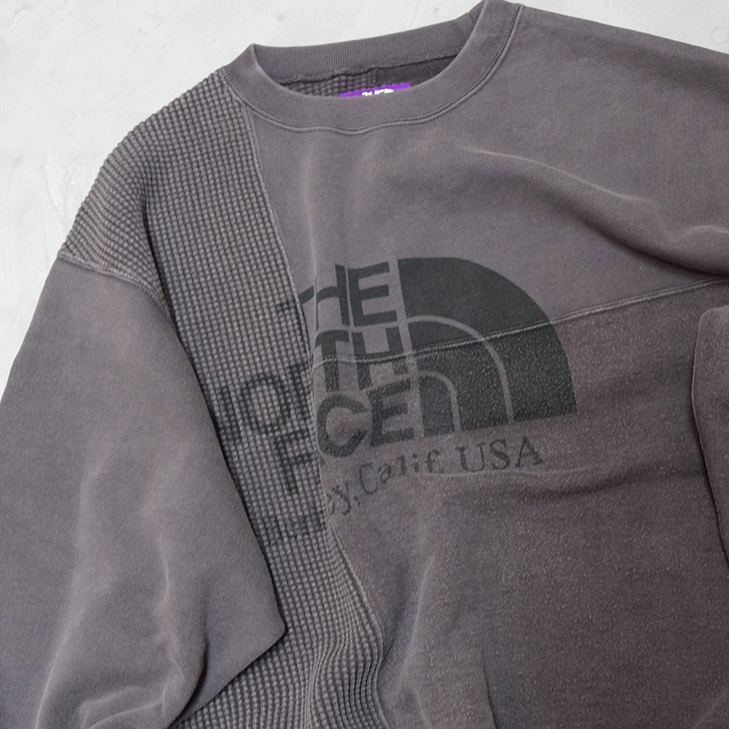 【THE NORTH FACE Purple Label】ノースフェイスパープルレーベル  men's Field Patchworked Crewneck Sweatshirt "Asphalt Gray"