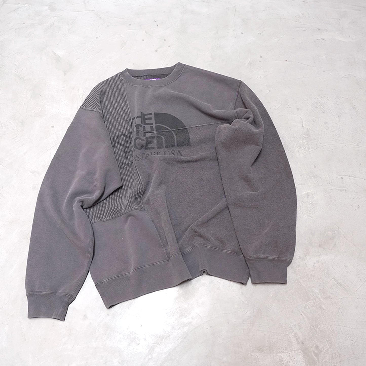 【THE NORTH FACE Purple Label】ノースフェイスパープルレーベル  men's Field Patchworked Crewneck Sweatshirt "Asphalt Gray"