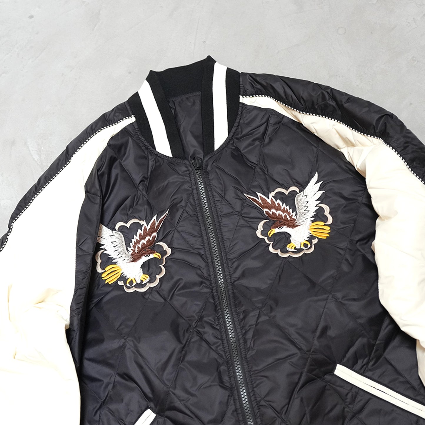 【TAION】タイオン unisex Japan Special Reversible Sukajan Down Jacket "Black/Off White×Black/D.Purple"